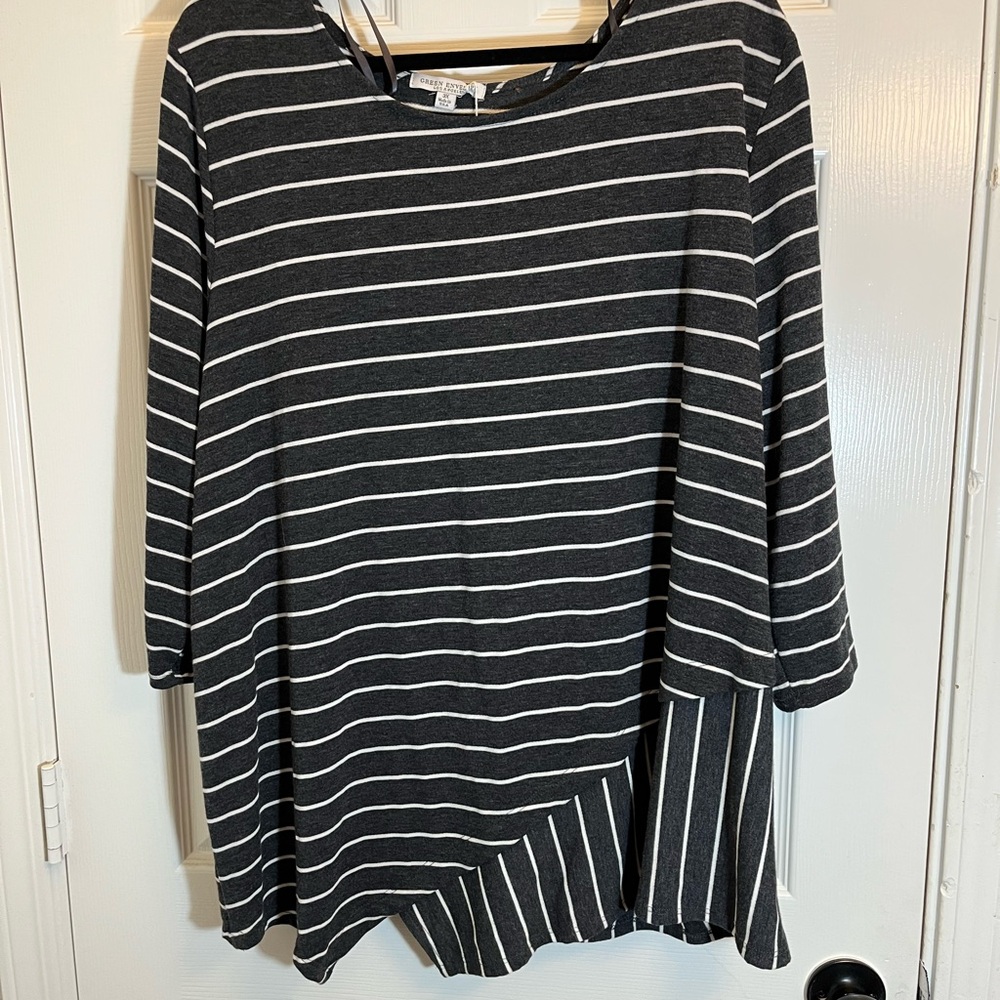 Green Envelope Charcoal and White Striped Top